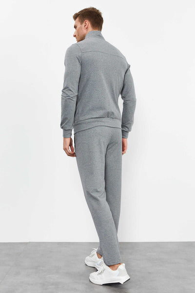 Tommylife Angro Gri Melanj Guler Vertical Fermoar Confortabil Form Clasic Croit Bărbat Trening Complet - 85072