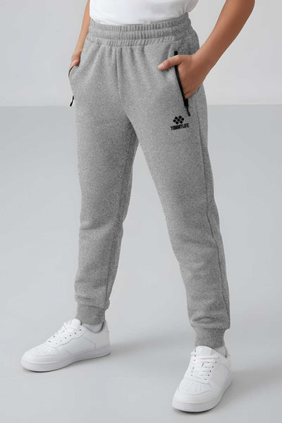 Tommylife Toptan Gri Melanj Erkek Çocuk Jogger Fermuarlı Cep Standart Kalıp Manşetli Eşofman Alt - 64042