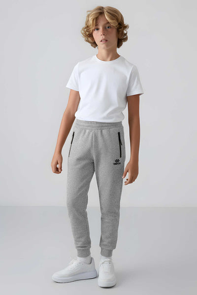 Tommylife Toptan Gri Melanj Erkek Çocuk Jogger Fermuarlı Cep Standart Kalıp Manşetli Eşofman Alt - 64042