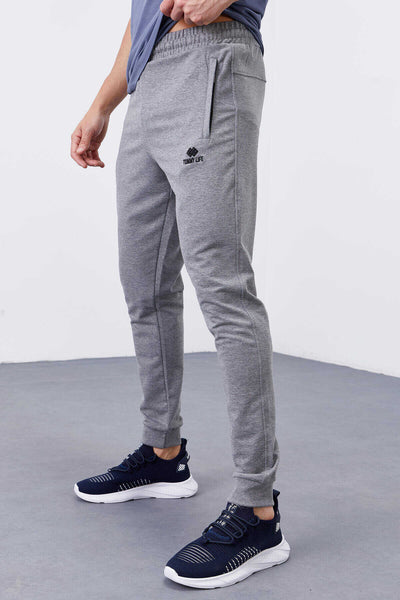 Pantaloni de trening bărbătești Tommylife Wholesale, gri, melanj, slim fit, cu buzunare cu fermoar - 84343