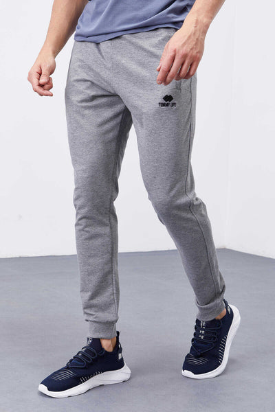 Pantaloni de trening bărbătești Tommylife Wholesale, gri, melanj, slim fit, cu buzunare cu fermoar - 84343