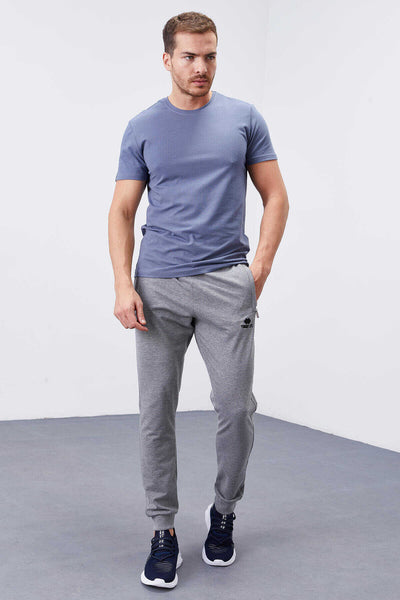 Pantaloni de trening bărbătești Tommylife Wholesale, gri, melanj, slim fit, cu buzunare cu fermoar - 84343