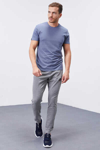 Pantaloni de trening bărbătești Tommylife Wholesale, gri, melanj, slim fit, cu buzunare cu fermoar - 84343