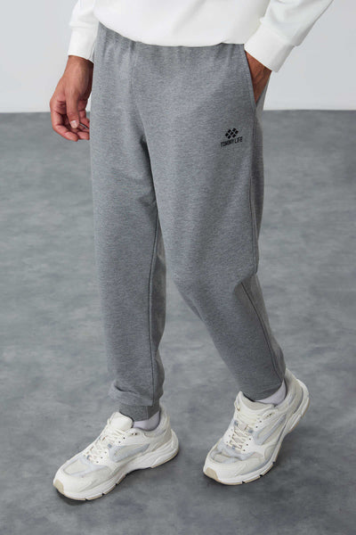 Pantaloni de trening bărbătești Tommylife Wholesale, gri melanj, clasici, cu buzunare, croială standard și manșete - 84652