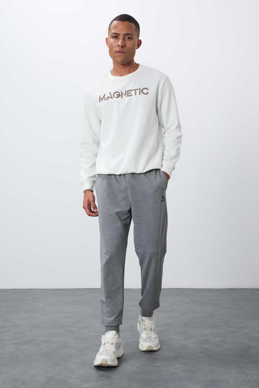 Tommylife Toptan Gri Melanj Klasik Cepli Standart Kalıp Manşetli Erkek Eşofman Alt - 84652