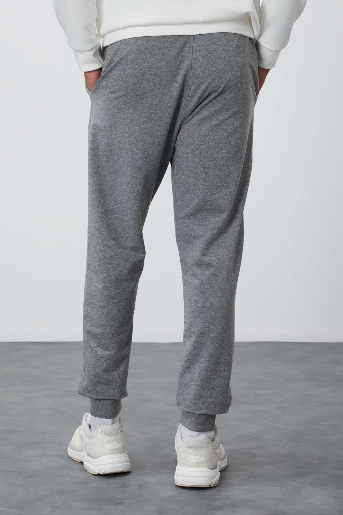 Tommylife Toptan Gri Melanj Klasik Cepli Standart Kalıp Manşetli Erkek Eşofman Alt - 84652