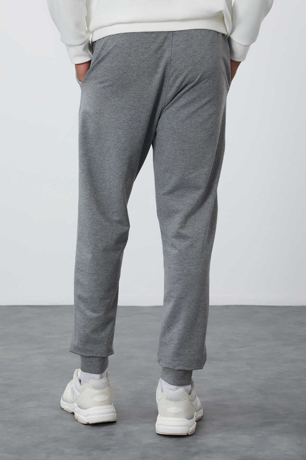Tommylife Toptan Gri Melanj Klasik Cepli Standart Kalıp Manşetli Erkek Eşofman Alt - 84652