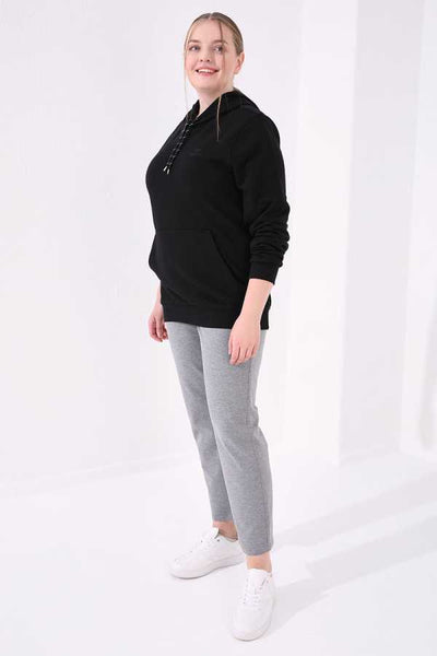 Tommylife Angro Gri Melanj Clasic Croit Detalii cu Piatră Femei Talie Mare Trening - 94040