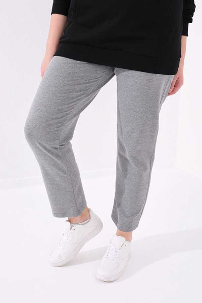 Tommylife Angro Gri Melanj Clasic Croit Detalii cu Piatră Femei Talie Mare Trening - 94040
