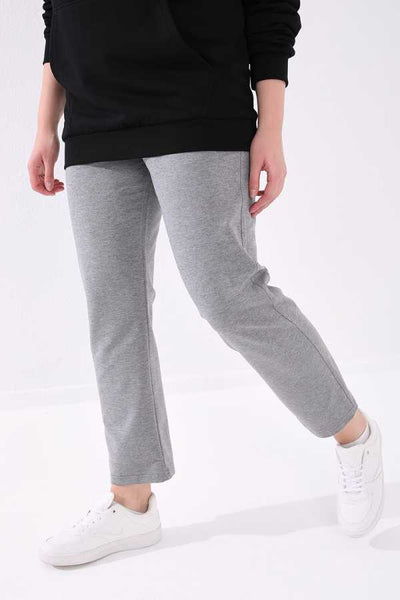 Tommylife Angro Gri Melanj Clasic Croit Detalii cu Piatră Femei Talie Mare Trening - 94040