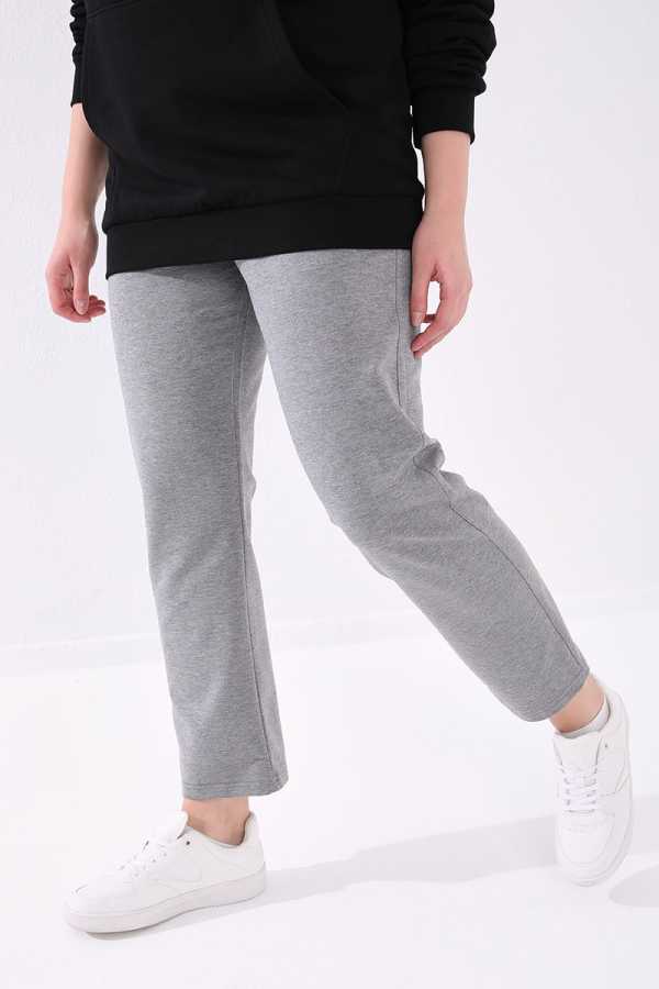 Tommylife Angro Gri Melanj Clasic Croit Detalii cu Piatră Femei Talie Mare Trening - 94040
