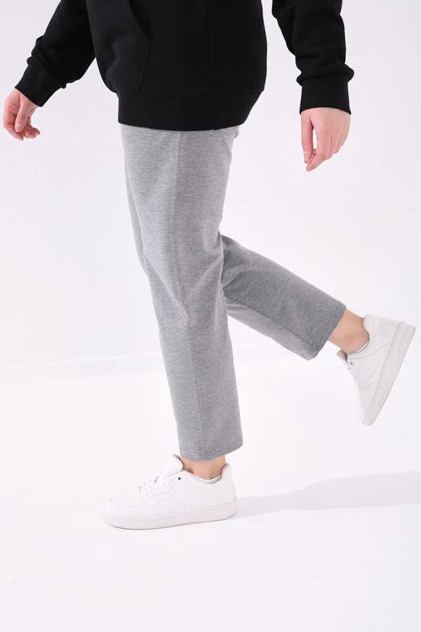 Tommylife Angro Gri Melanj Clasic Croit Detalii cu Piatră Femei Talie Mare Trening - 94040
