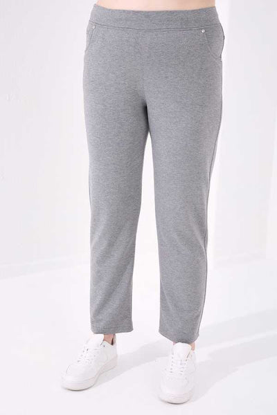 Tommylife Angro Gri Melanj Clasic Croit Detalii cu Piatră Femei Talie Mare Trening - 94040