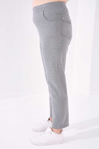 Tommylife Angro Gri Melanj Clasic Croit Detalii cu Piatră Femei Talie Mare Trening - 94040
