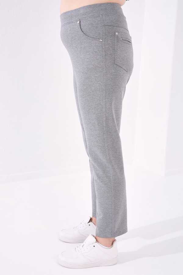 Tommylife Angro Gri Melanj Clasic Croit Detalii cu Piatră Femei Talie Mare Trening - 94040