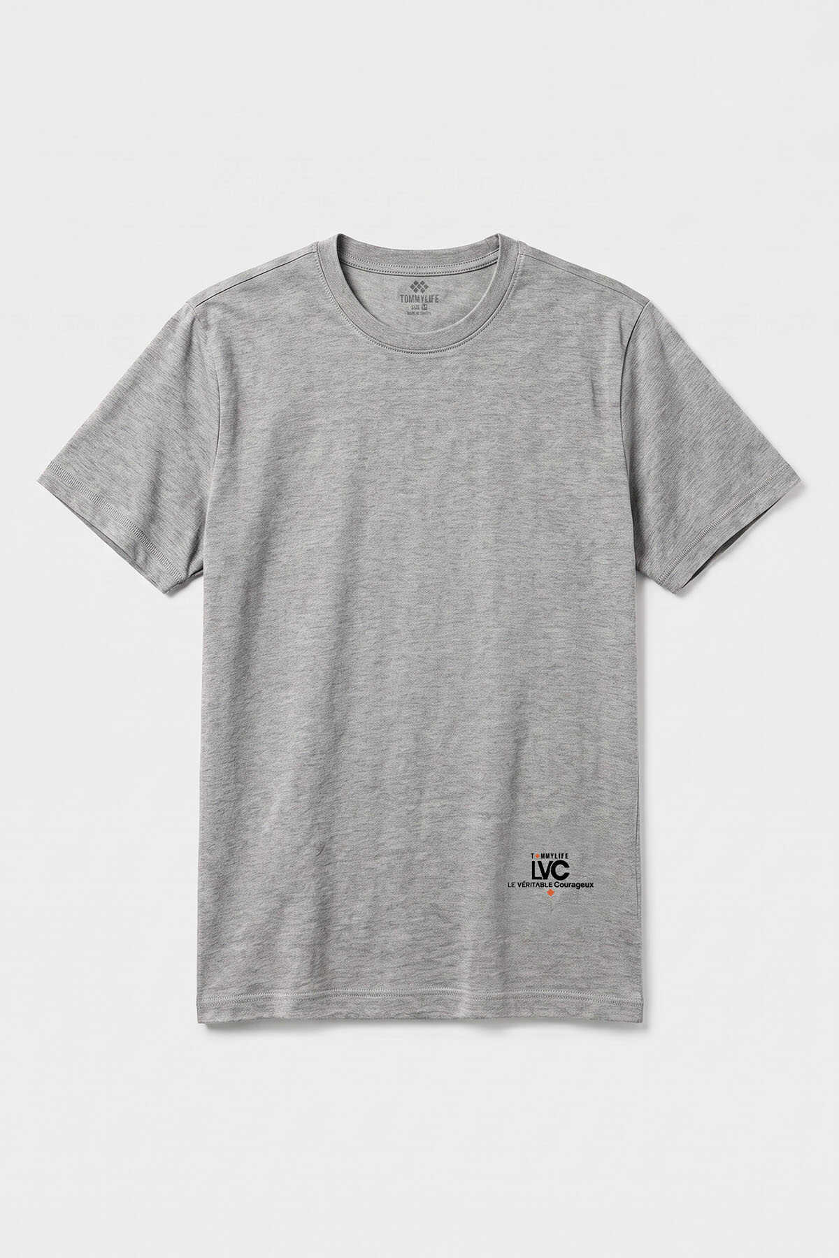 Tricou bărbătesc Tommylife Wholesale, gri melanj, croială standard, cu mânecă scurtă, imprimat - 88440