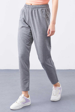 Tommylife Toptan Gri Melanj Yüksek Bel Jogger Rahat Form Dar Paça Kadın Eşofman Alt - 94566