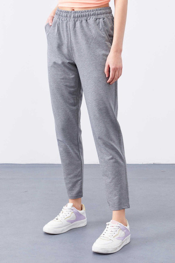 Tommylife Toptan Gri Melanj Yüksek Bel Jogger Rahat Form Dar Paça Kadın Eşofman Alt - 94566