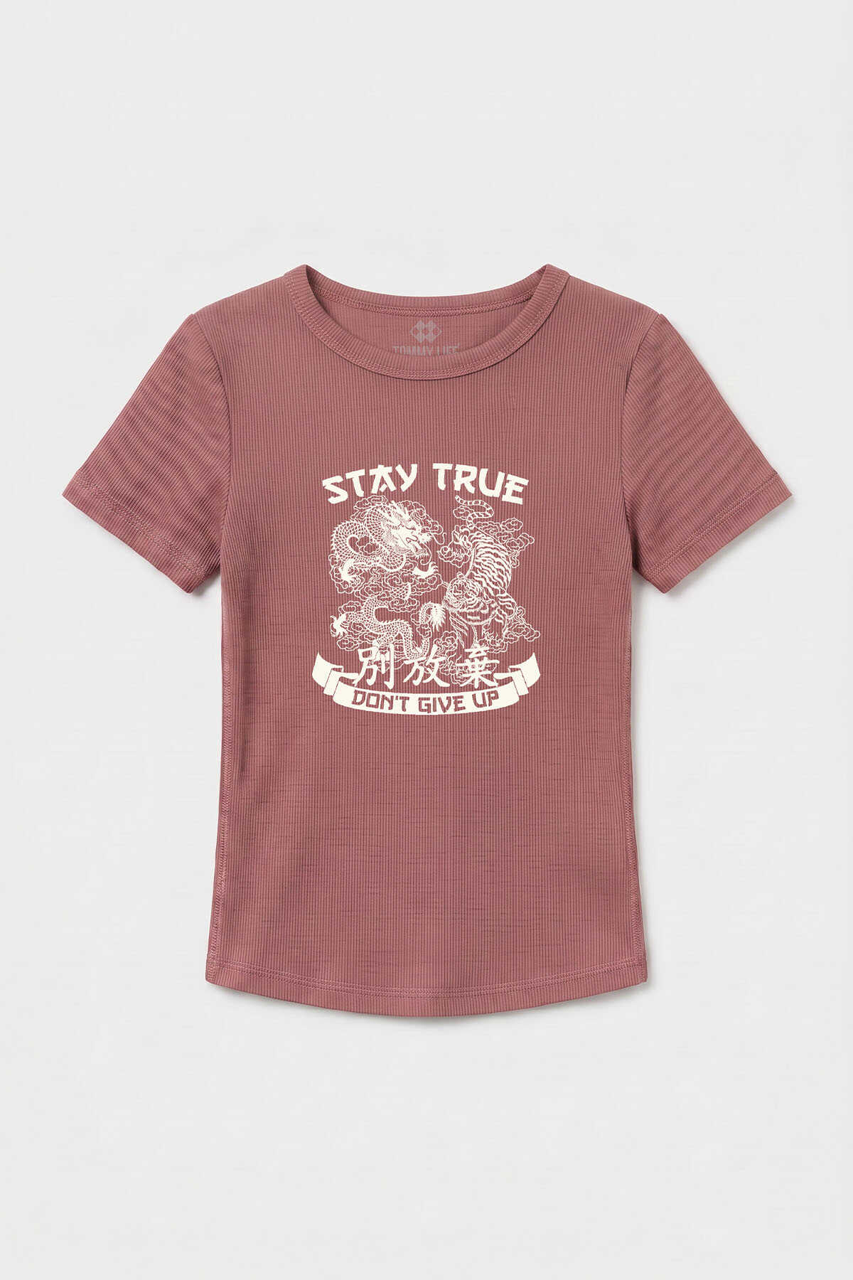 Tommylife Toptan Roz Uscat Imprimat Col O Femeie T-Shirt - 97201