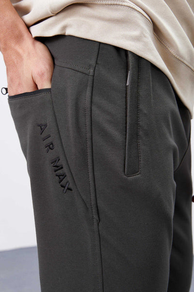 Tommylife Toptan Haki Fermuar Cepli Dar Kalıp Jogger Erkek Eşofman Alt - 84343
