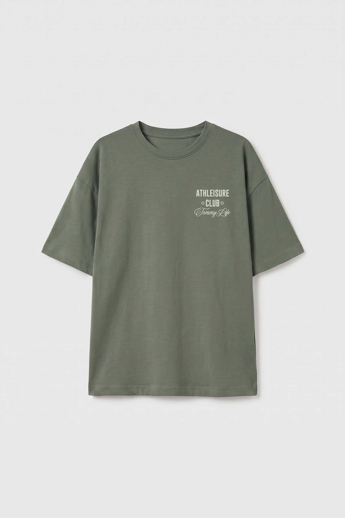Tricou Tommylife En-gros, kaki, supradimensionat, cu mânecă scurtă, imprimat, pentru fete - 75175