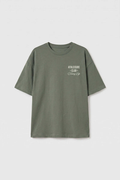 Tricou Tommylife En-gros, kaki, supradimensionat, cu mânecă scurtă, imprimat, pentru fete - 75175