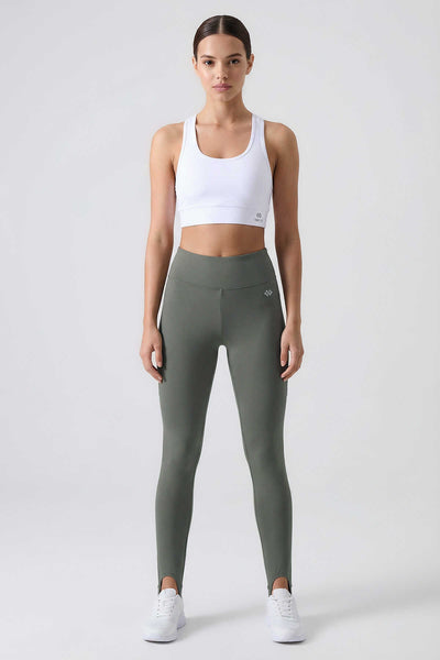 Tommylife Wholesale Khaki Standard Fit Flexible Sports Performance Women's Heel Leggings - 94685