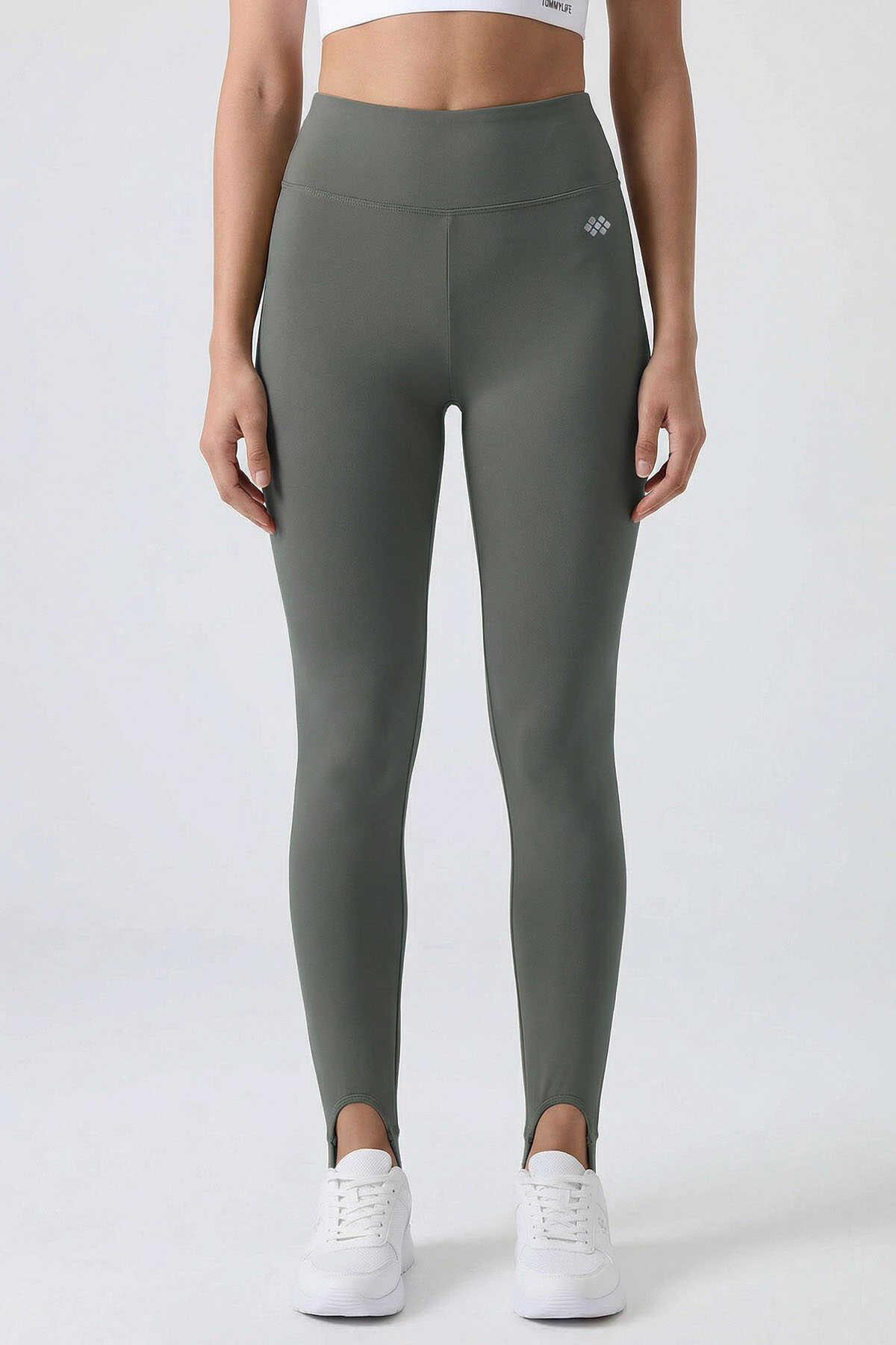 Tommylife Wholesale Khaki Standard Fit Flexible Sports Performance Women's Heel Leggings - 94685