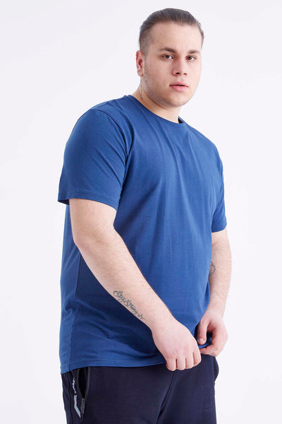 Tricou bărbătesc Tommylife Wholesale Indigo Basic cu mânecă scurtă și guler rotund, mărime mare - 88072