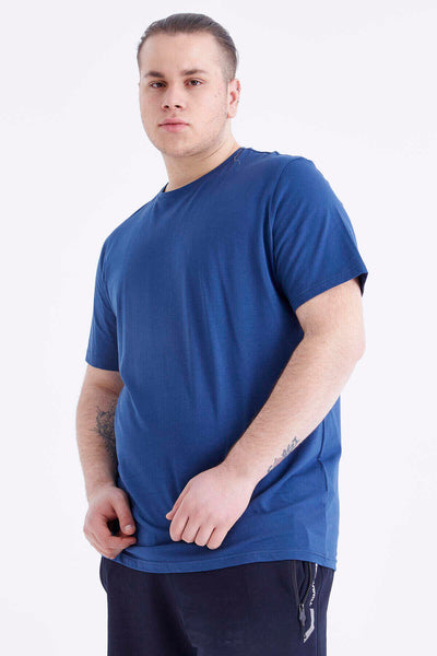 Tricou bărbătesc Tommylife Wholesale Indigo Basic cu mânecă scurtă și guler rotund, mărime mare - 88072