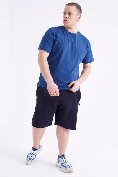 Tricou bărbătesc Tommylife Wholesale Indigo Basic cu mânecă scurtă și guler rotund, mărime mare - 88072