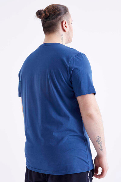 Tricou bărbătesc Tommylife Wholesale Indigo Basic cu mânecă scurtă și guler rotund, mărime mare - 88072