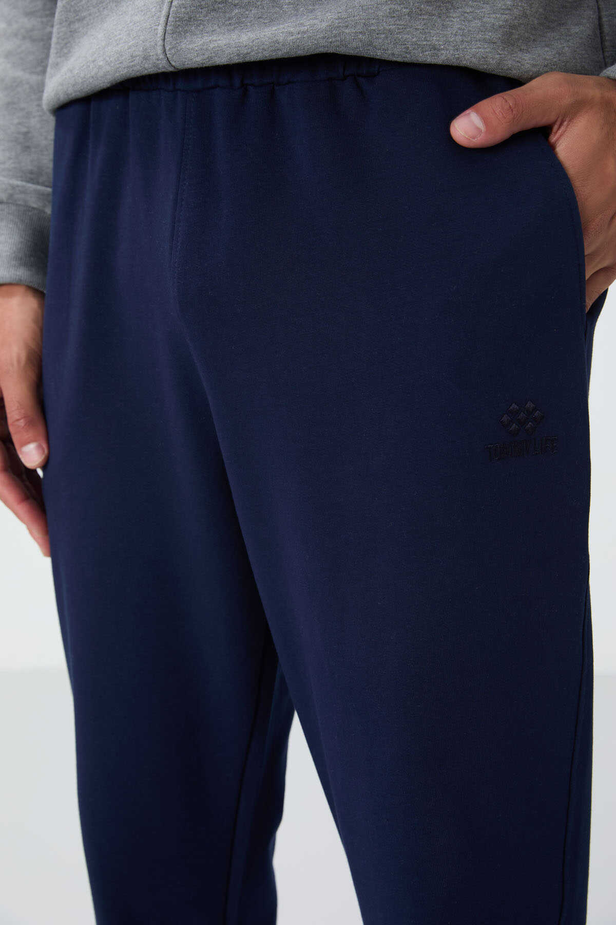 Tommylife Toptan İndigo Klasik Cepli Standart Kalıp Manşetli Erkek Eşofman Alt - 84652