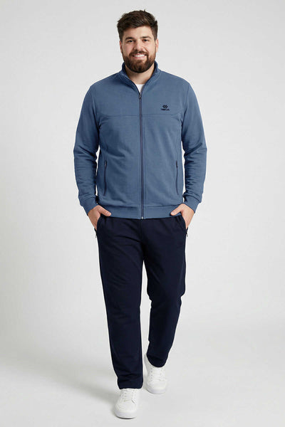 Tommylife Toptan Indigo - Albastru Inchis Col Inalt Clasic Picior Marime Mare Barbati Trening Set - 85176
