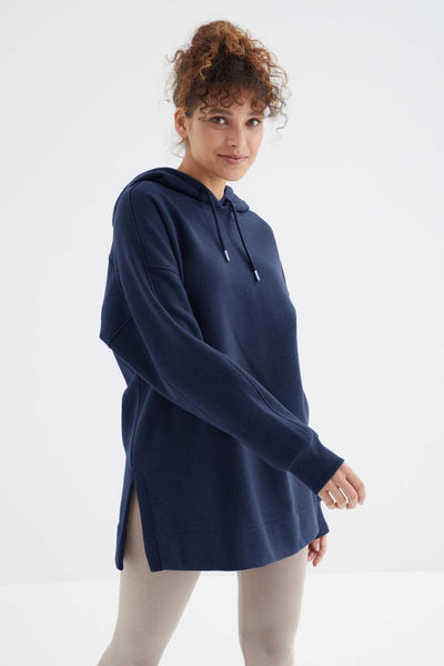 Tommylife Wholesale Indigo Raglan Sleeve Basic Hooded Oversize Tunic - 97242