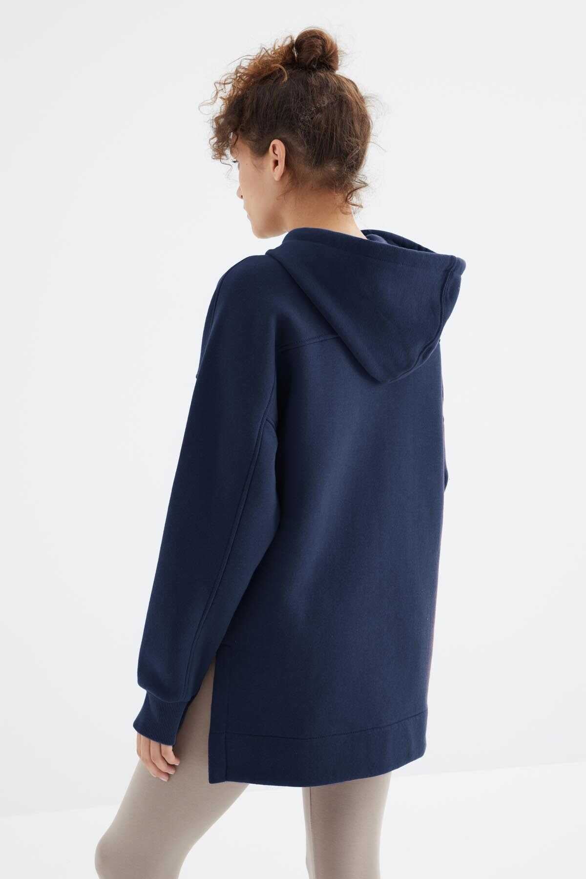Tommylife Wholesale Indigo Raglan Sleeve Basic Hooded Oversize Tunic - 97242