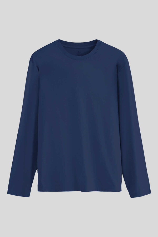 Tommylife Toptan İndigo Standart Fit Basic O Yaka Uzun Kollu İnce Erkek T-Shirt - 87997
