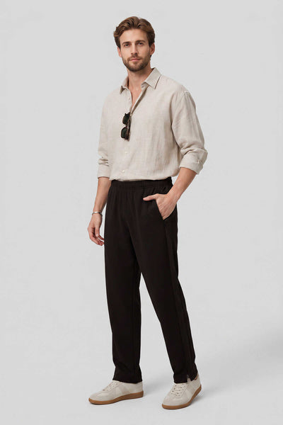 Pantaloni de trening palazzo pentru bărbați, maro, cu curea, croială confortabilă, Tommylife Wholesale - 82196