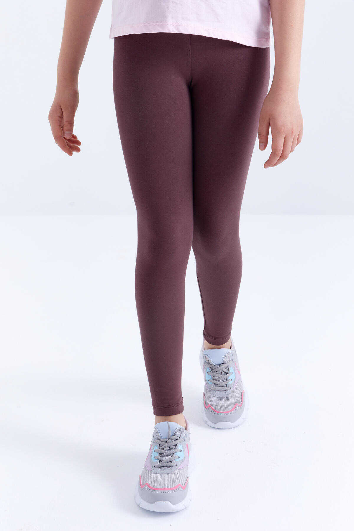 Tommylife Toptan Kahverengi Yüksek Bel Dar Paça Kız Çocuk Tayt  - 75047