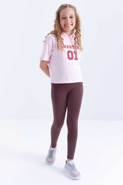 Colanți Tommylife maro cu talie înaltă, croială slim, pentru fete, en-gros - 75047