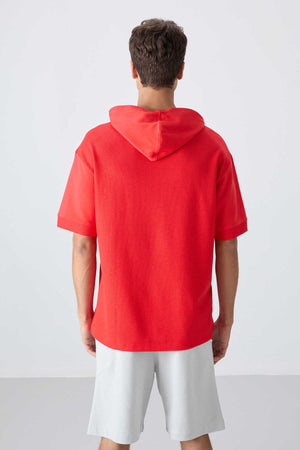 Tommylife Toptan Kapüşonlu Oversize Basic Erkek T-Shirt 88335 Fiesta