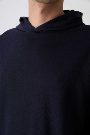 Tommylife Toptan Kapüşonlu Oversize Basic Erkek T-Shirt 88335 Lacivert