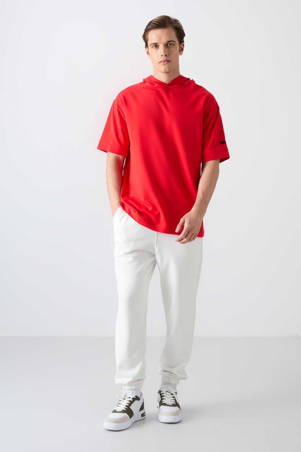 Tommylife Toptan Kapüşonlu Oversize Basic Erkek T-Shirt 88352 Fiesta
