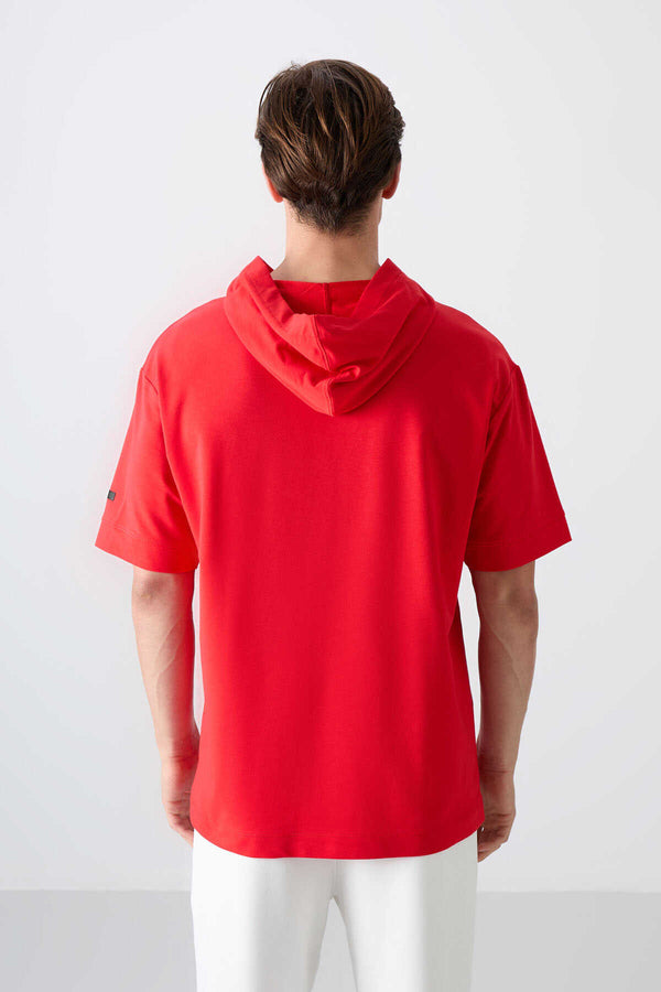 Tommylife Toptan Kapüşonlu Oversize Basic Erkek T-Shirt 88352 Fiesta