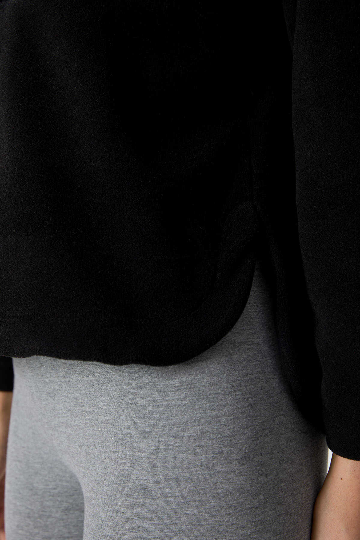 Tommylife Toptan Kapüşonlu Oversize Kadın Polar Sweatshirt 97286 Siyah