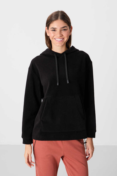 Tommylife Toptan Kapüşonlu Oversize Kadın Polar Sweatshirt 97292 Siyah