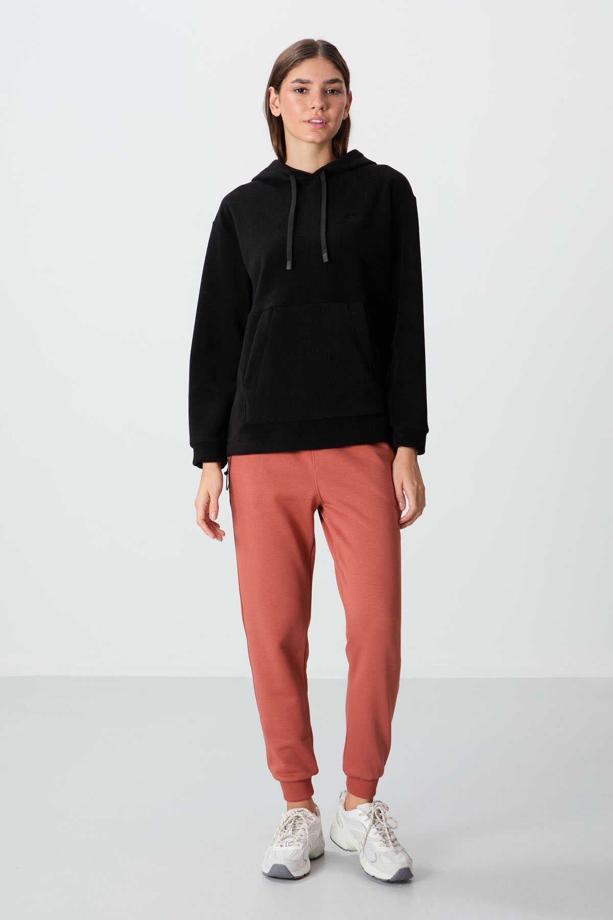 Tommylife Toptan Kapüşonlu Oversize Kadın Polar Sweatshirt 97292 Siyah