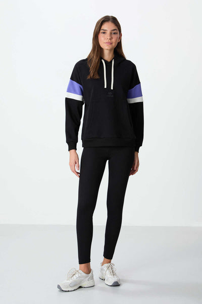 Tommylife Toptan Kapüşonlu Oversize Kadın Sweatshirt 97290 Siyah
