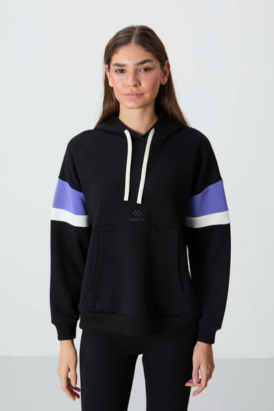 Tommylife Toptan Kapüşonlu Oversize Kadın Sweatshirt 97290 Siyah