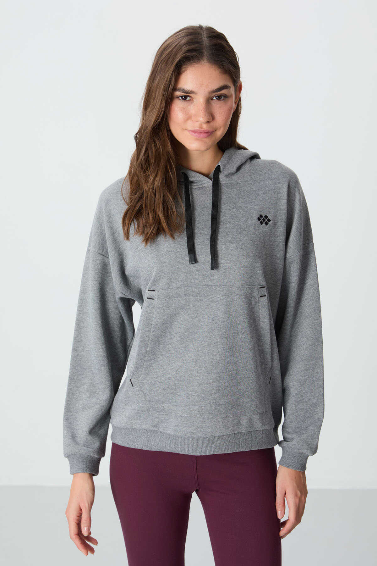 Tommylife Toptan Kapüşonlu Oversize Kadın Sweatshirt 97291 Gri Melanj